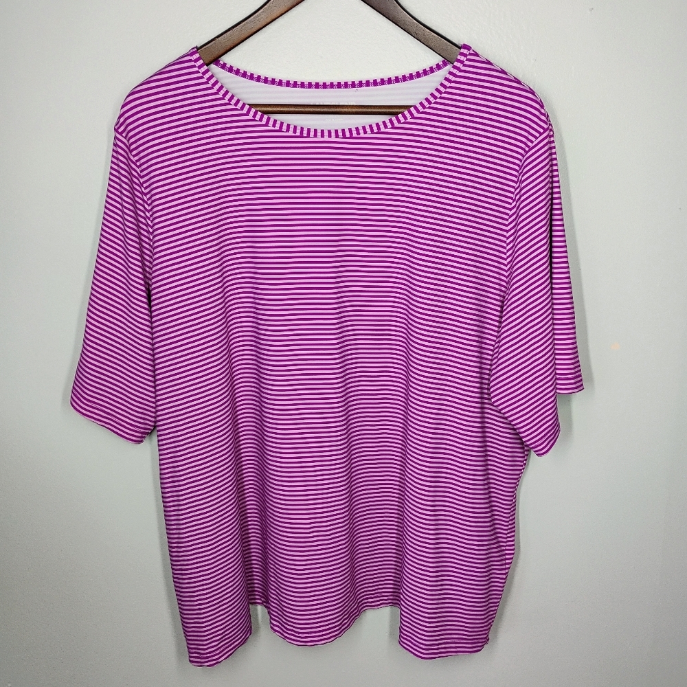 Land's End Pink Striped Top Sweat Wicking Women Plus 2X Outdoors Workout Walking